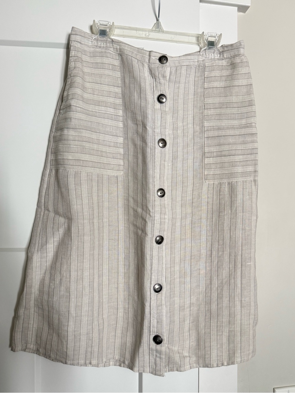 Button-Front Linen Blend Skirt